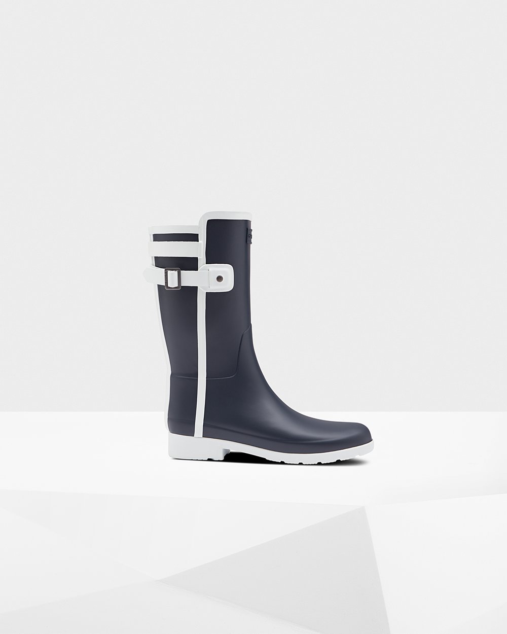 Womens Short Rain Boots - Hunter Refined Slim Fit Contrast (14QJTVMEA) - Navy/White